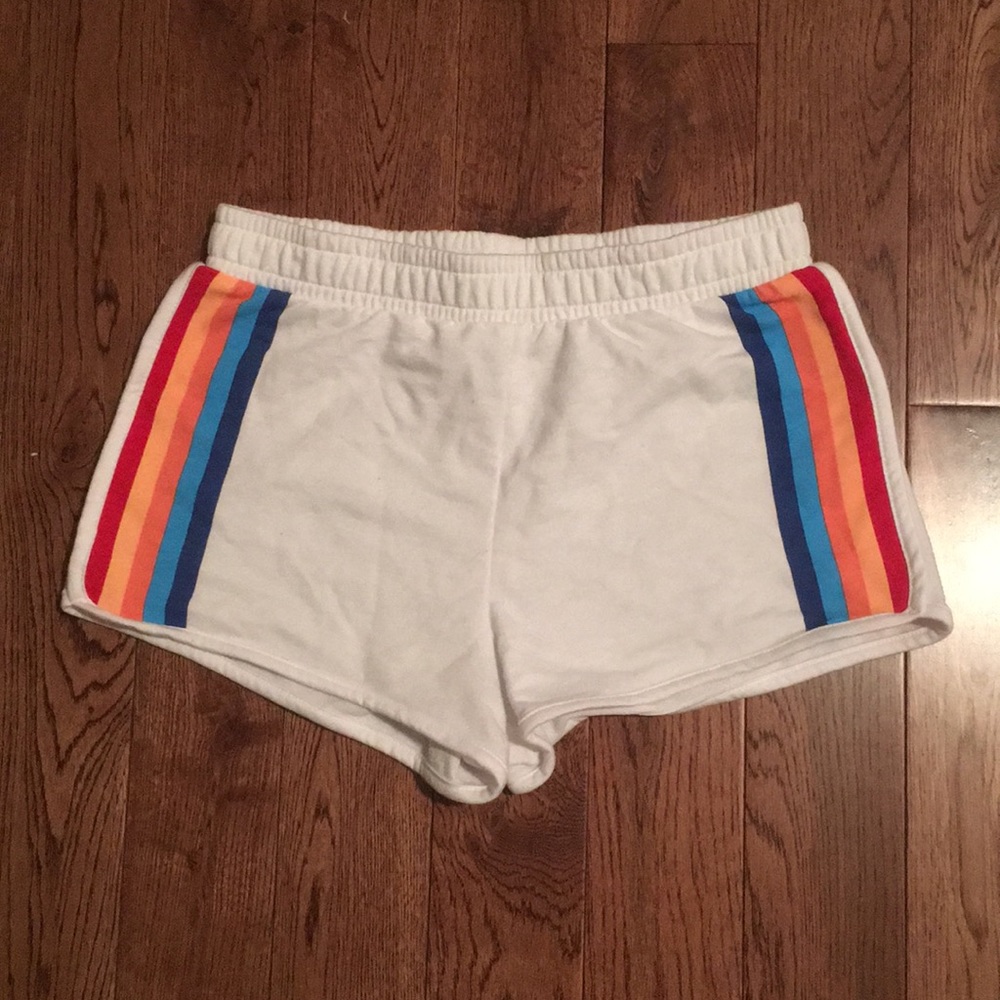 White Shorts with Rainbow Stripe
